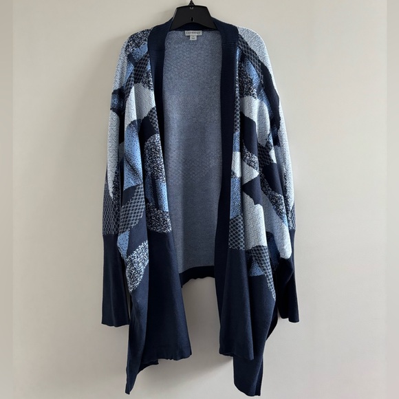 Catherines Sweaters - Catherines Navy and Light Blue Open Front Cardigan